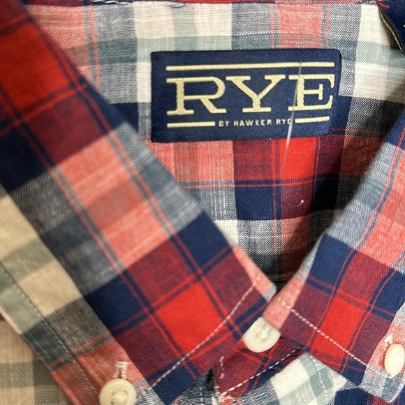 Rye by Hawker Rye Plaid Button Down Short Sleeve Shirt Red Blue NWOT Large tall - Picture 5 of 10